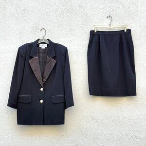 Vintage 90s Women's Oleg Cassini Black Tuxedo Jacket & Skirt Set Suit Size 12